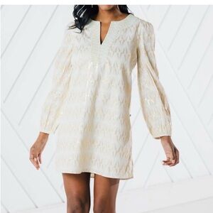 Sail to Sable gold and cream shimmer and shine dress xs long sleeve party dress